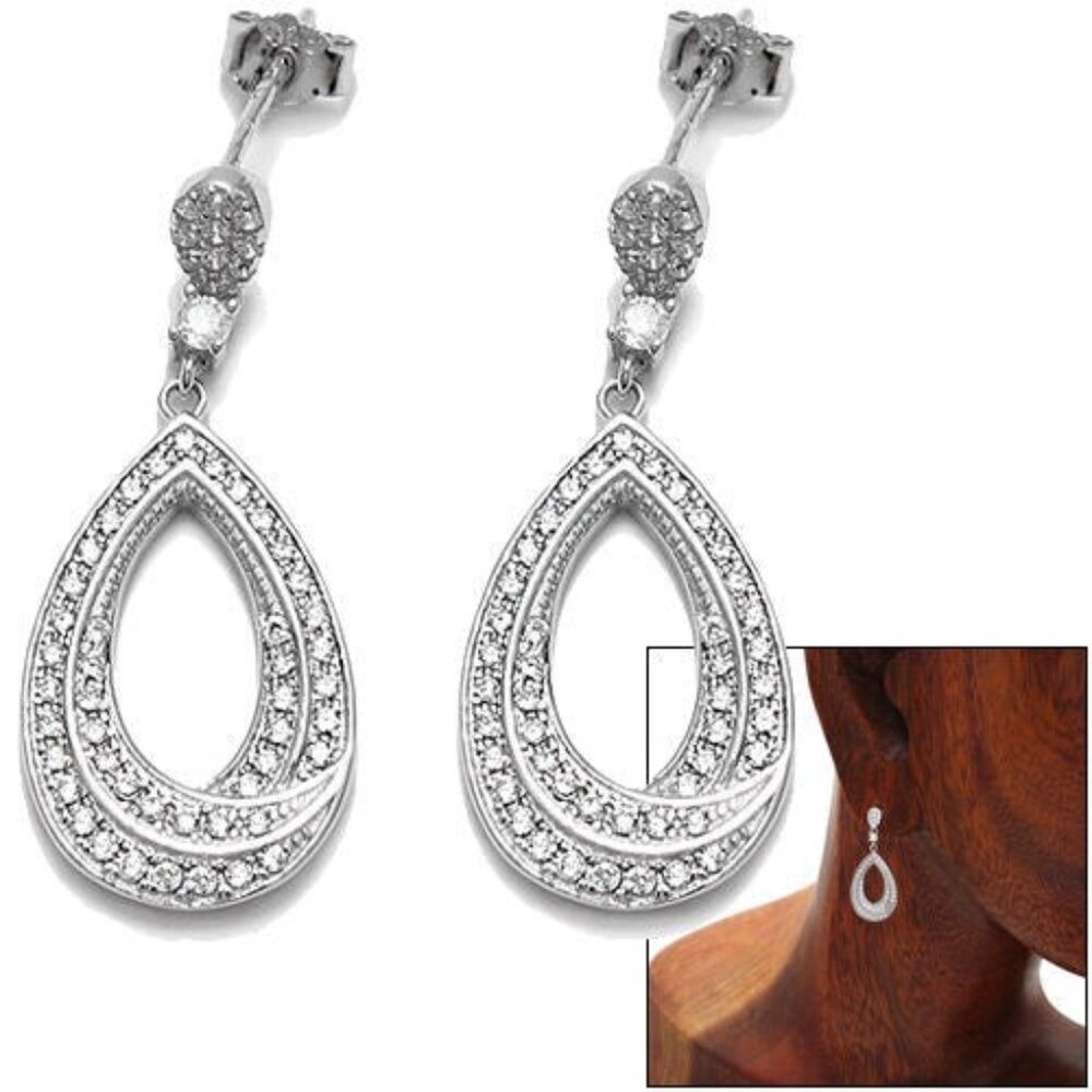 Ravishing Sterling Silver Dangling Teardrop Hanging Earrings 54 Dazzling Czs